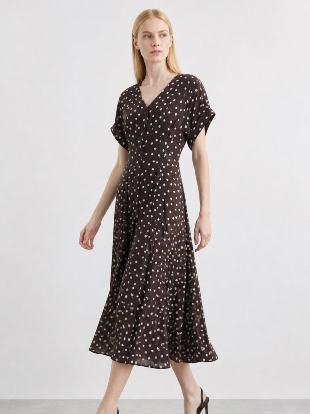 NWT Joie Brown Polka Dot Tencel Button Front Maxi Dress S